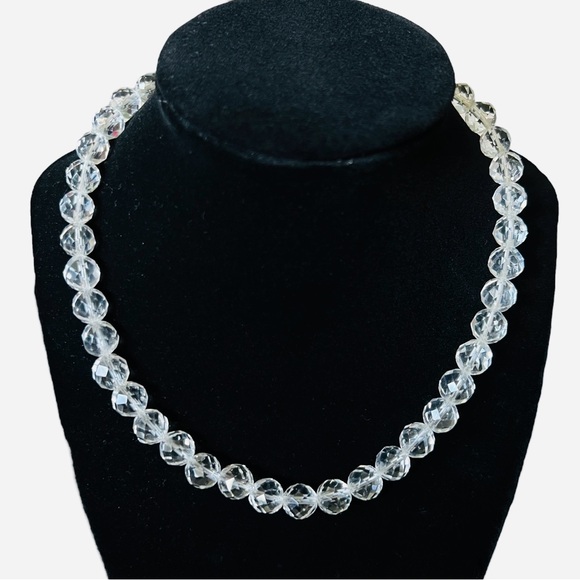 Vintage Clear Faceted Graduated Glass Crystal Bead Necklace with Silver Clasp - Picture 1 of 12